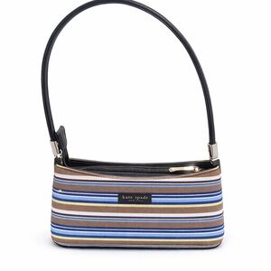 Kate Spade Striped Canvas Baguette Shoulder Bag Blue Brown Y2K